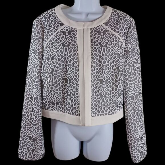 Katherine Kelly Blazer 14 Embroidered Sheer Black Ivory Office Jacket Corpcore - Picture 2 of 10